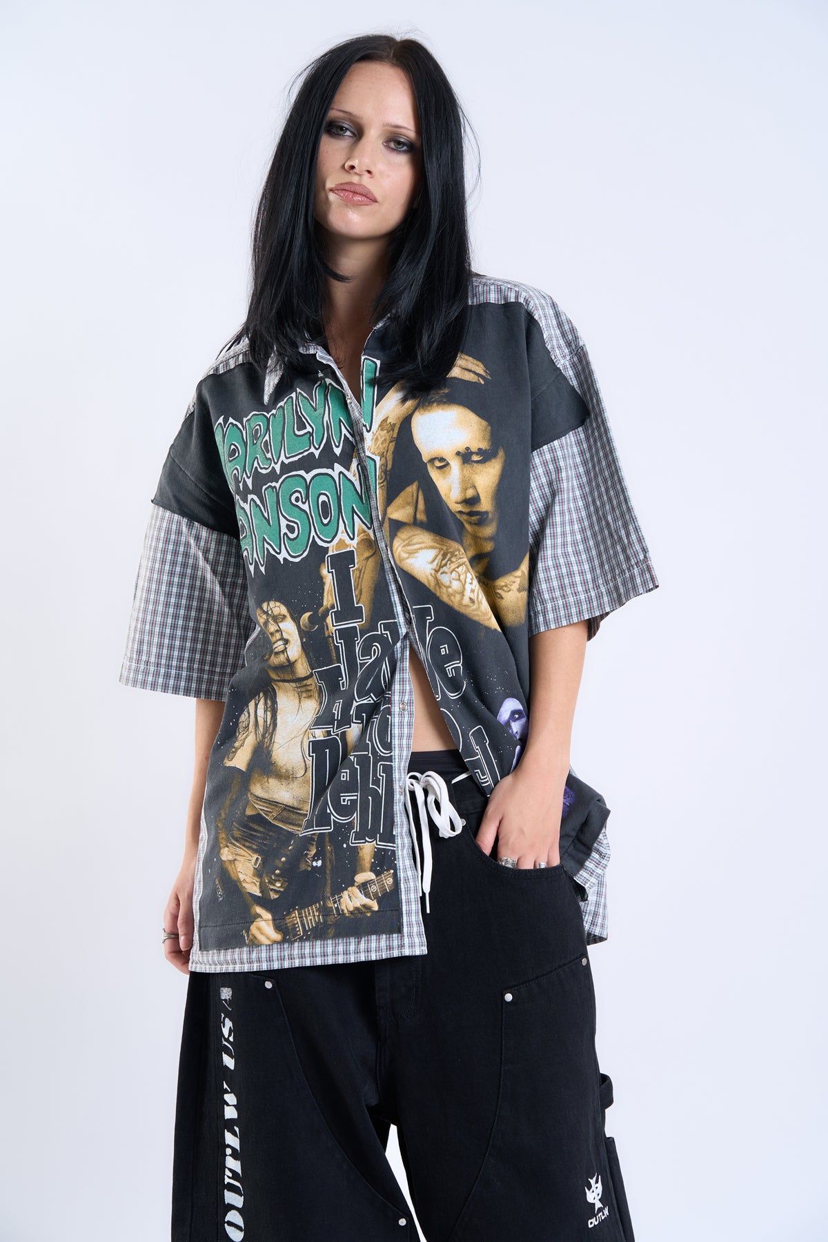 "COUNTY DISSIDENT" Marilyn Manson × Vintage Wrangler Check Shirt