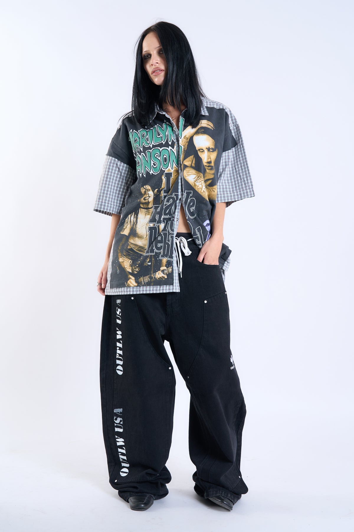 "COUNTY DISSIDENT" Marilyn Manson × Vintage Wrangler Check Shirt