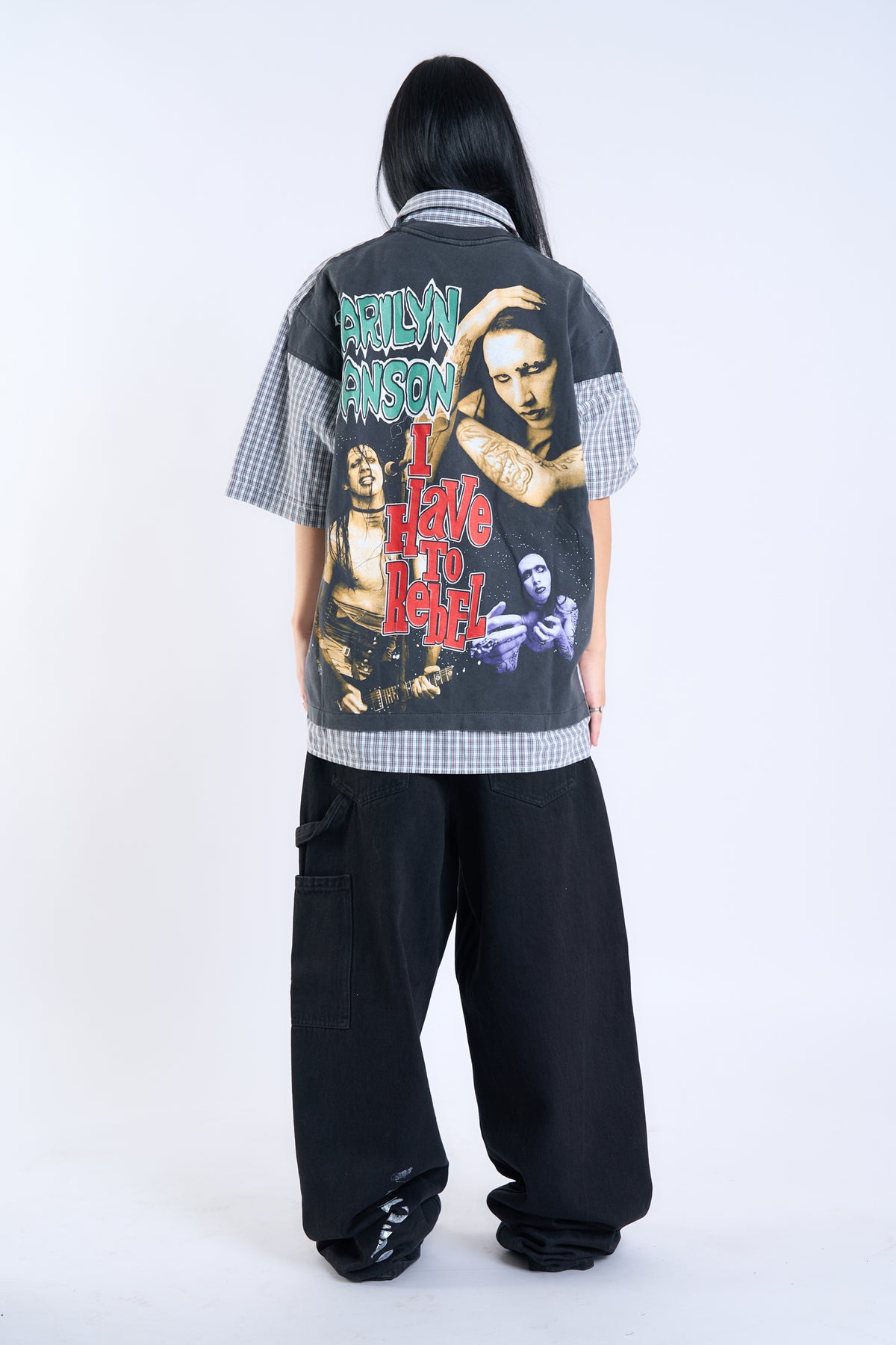 "COUNTY DISSIDENT" Marilyn Manson × Vintage Wrangler Check Shirt