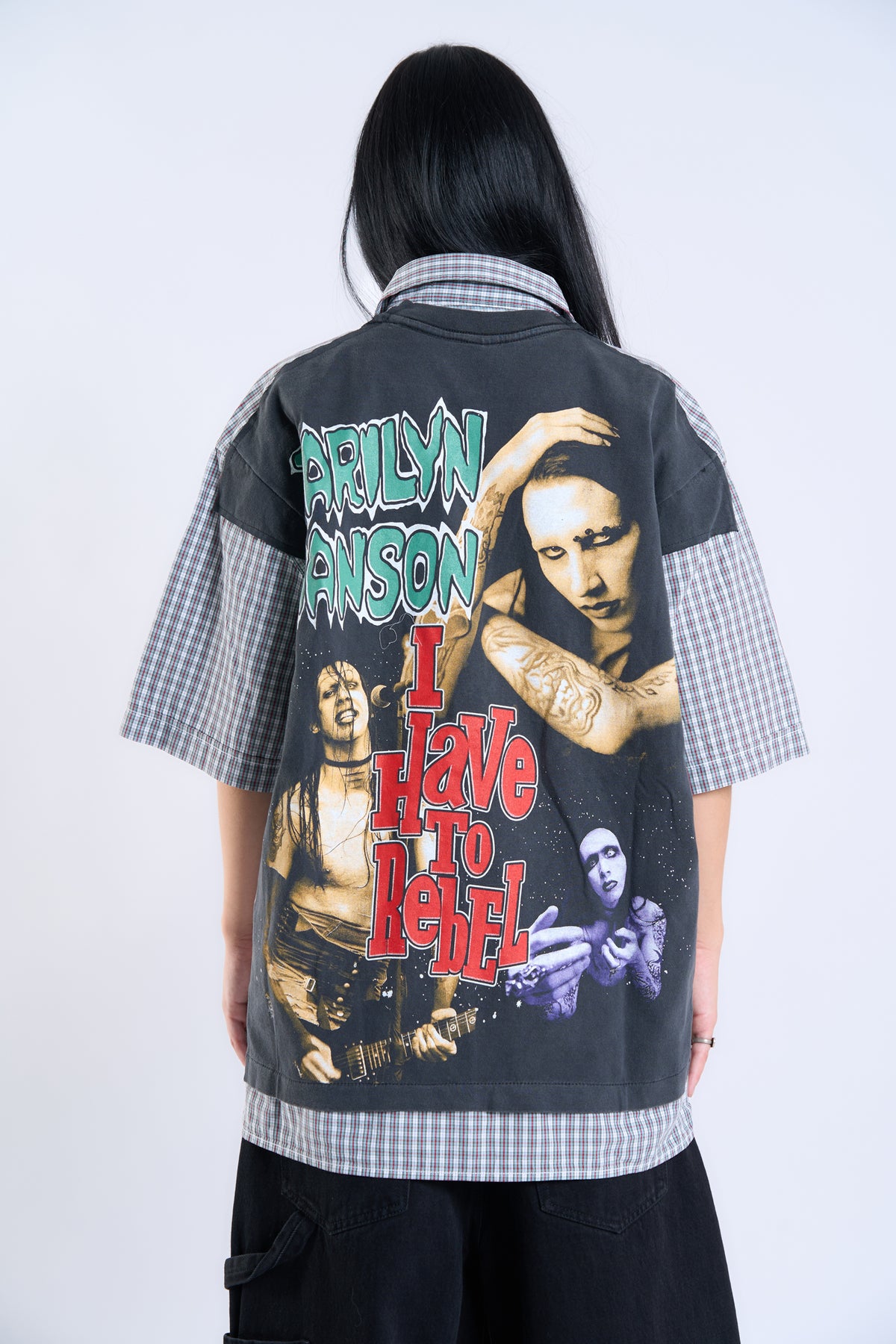 "COUNTY DISSIDENT" Marilyn Manson × Vintage Wrangler Check Shirt