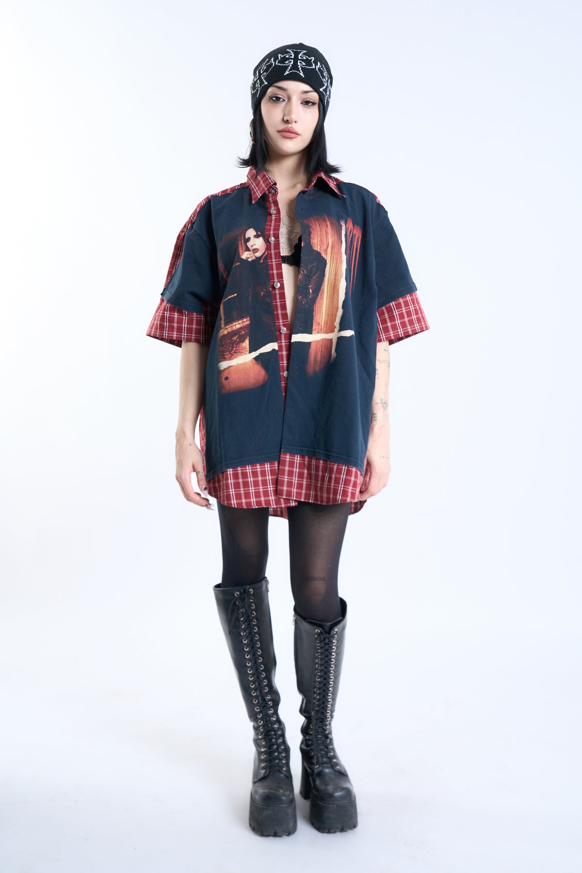 "THE ANTICHRIST OF 2007" Marilyn Manson × VINTAGE Check Shirt