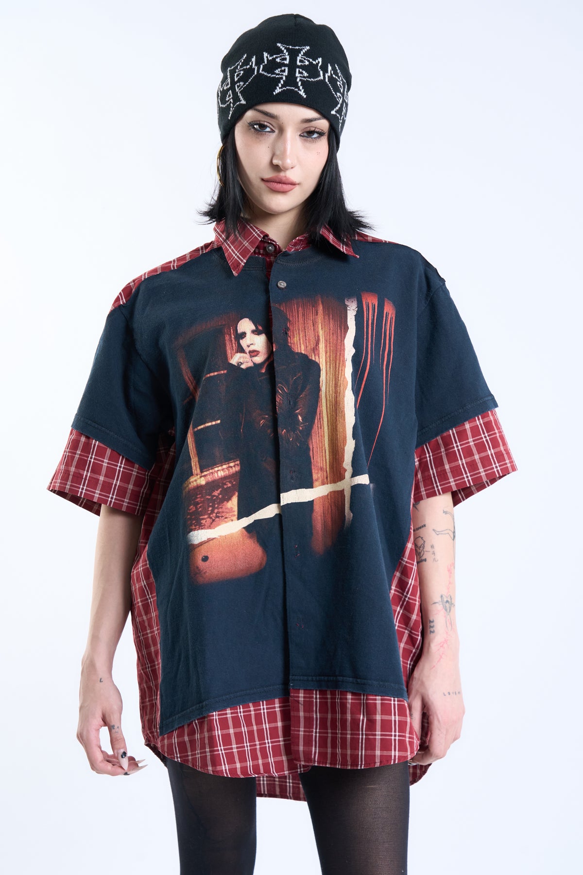 "THE ANTICHRIST OF 2007" Marilyn Manson × VINTAGE Check Shirt