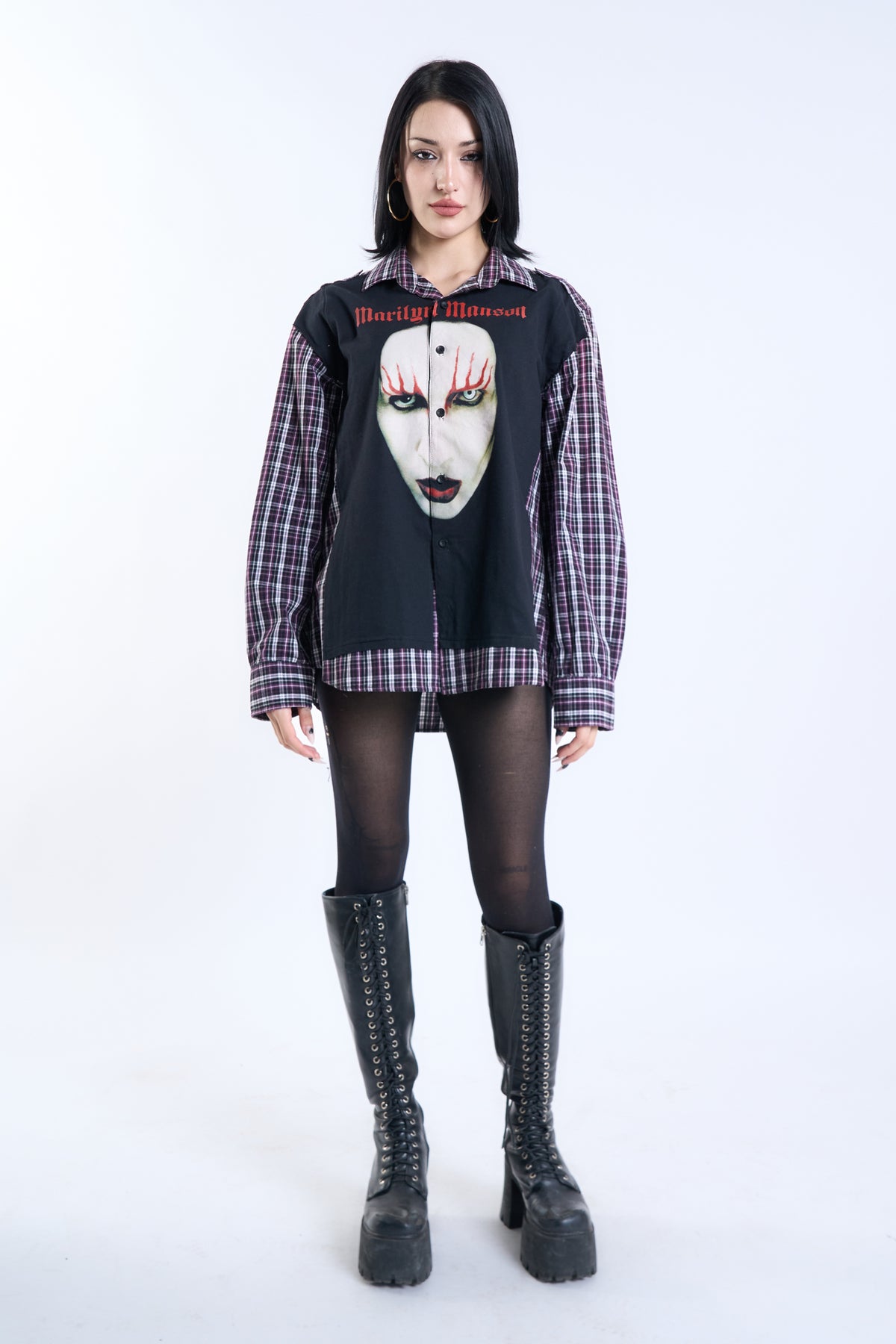 "FREAK SHOW" Y2K Marilyn Manson × Vintage Check Shirt